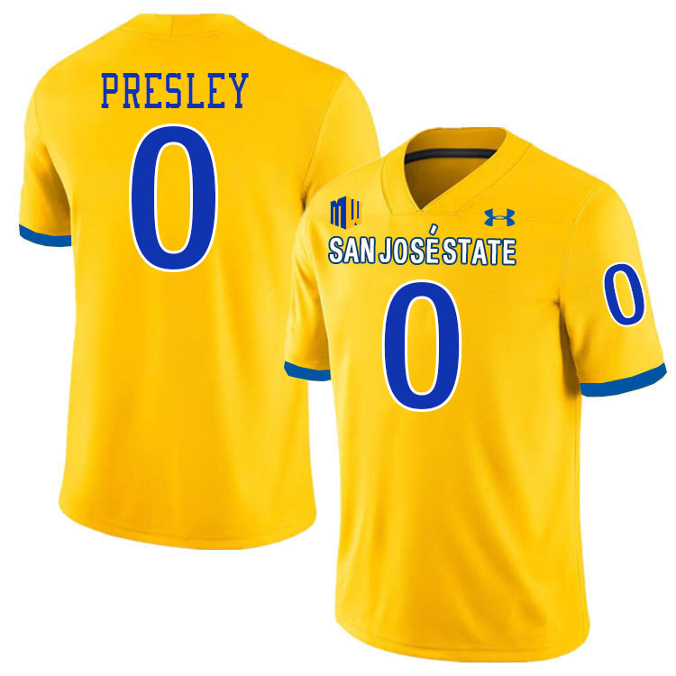 #0 Caleb Presley SJSU Jersey,San Jose State Spartans Football Jersey College Uniforms-Gold